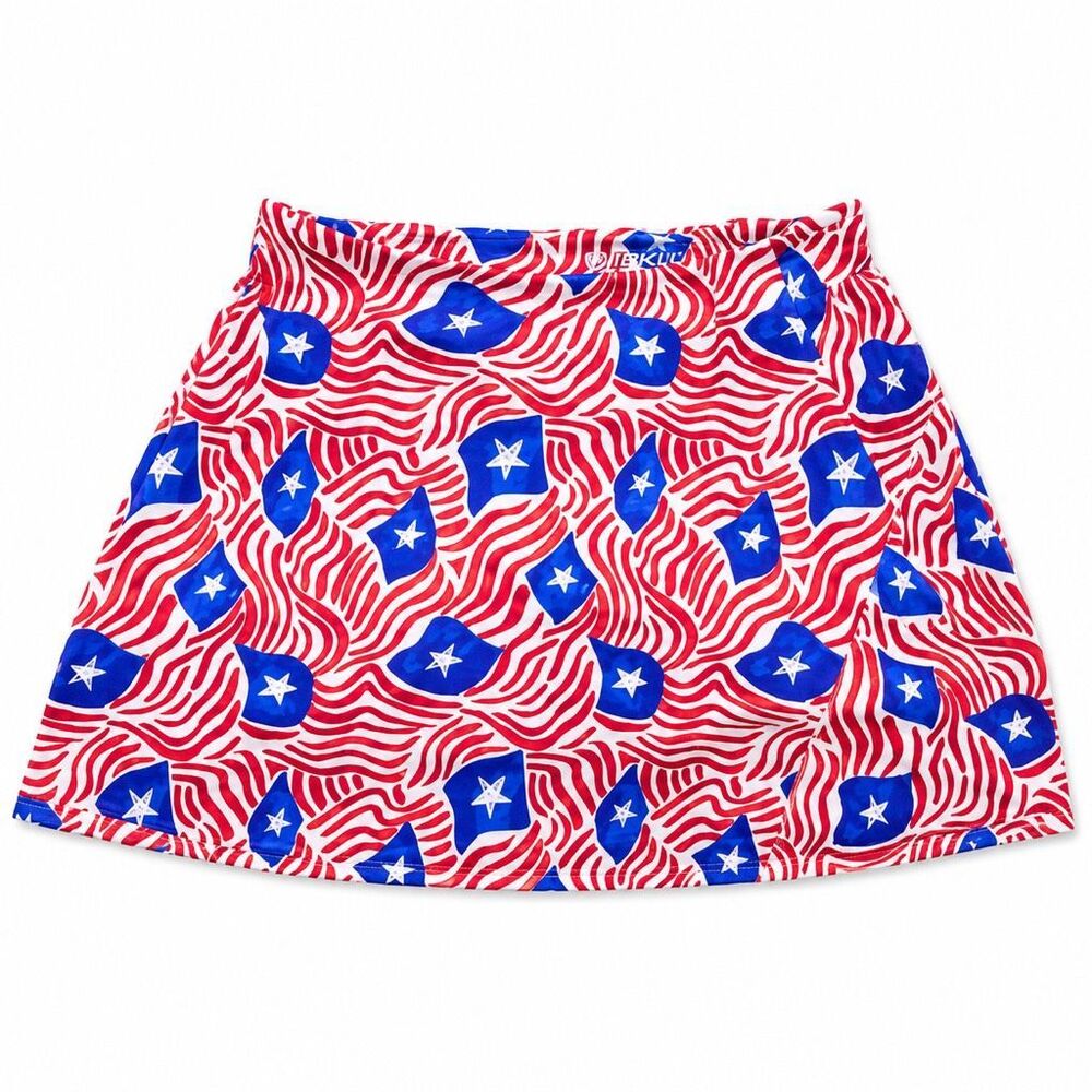 IBKUL Golf Skort Patriotic Flag Print Red Blue Performance Women M